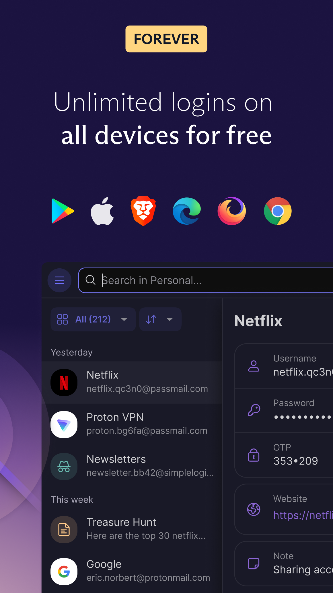 اسکرین شات 2 برنامه Proton Pass: Password Manager