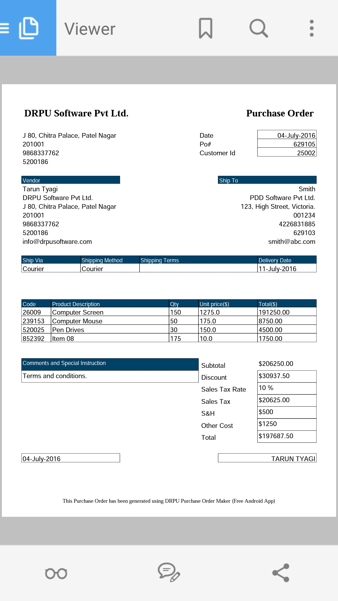 اسکرین شات 2 برنامه Purchase Order PO PDF Maker