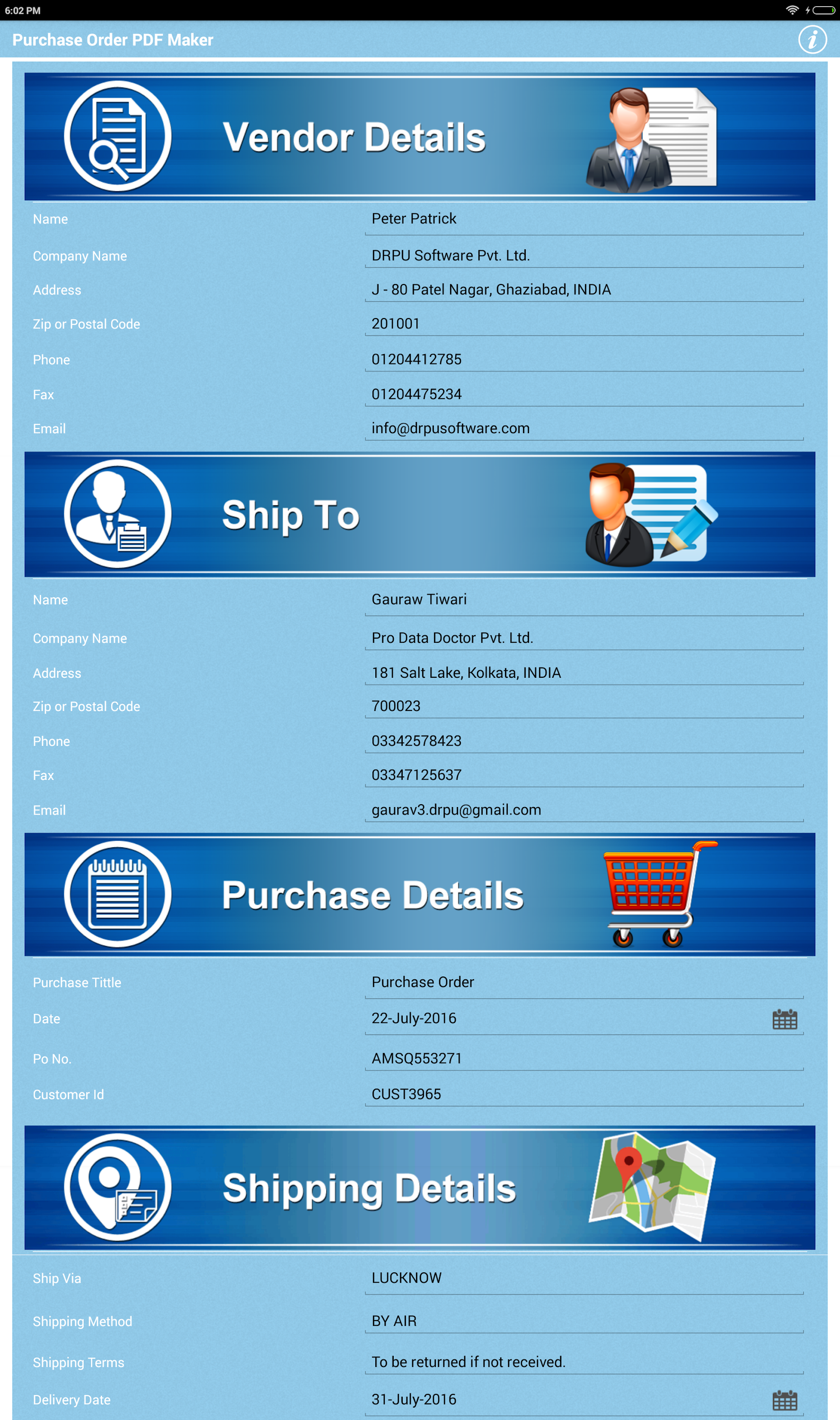 اسکرین شات 1 برنامه Purchase Order PO PDF Maker