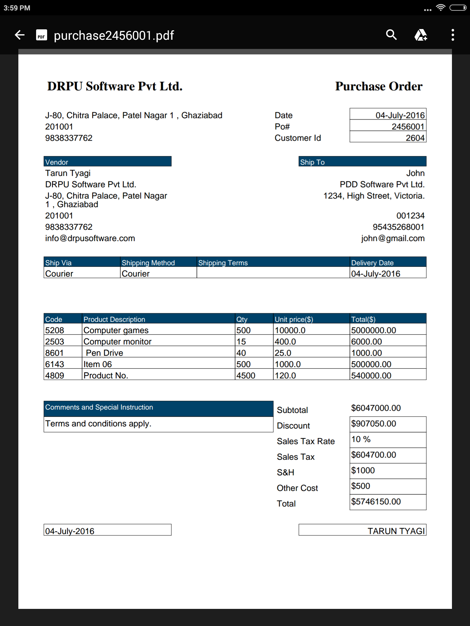 اسکرین شات 5 برنامه Purchase Order PO PDF Maker