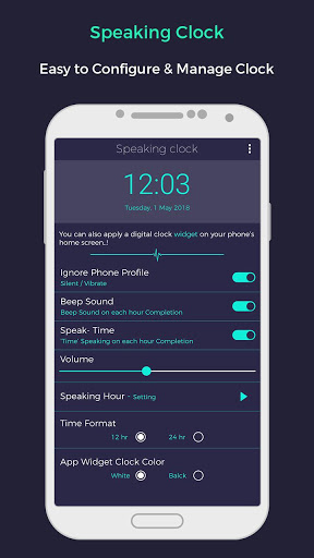 اسکرین شات 1 برنامه Speaking Clock - Digital Clock