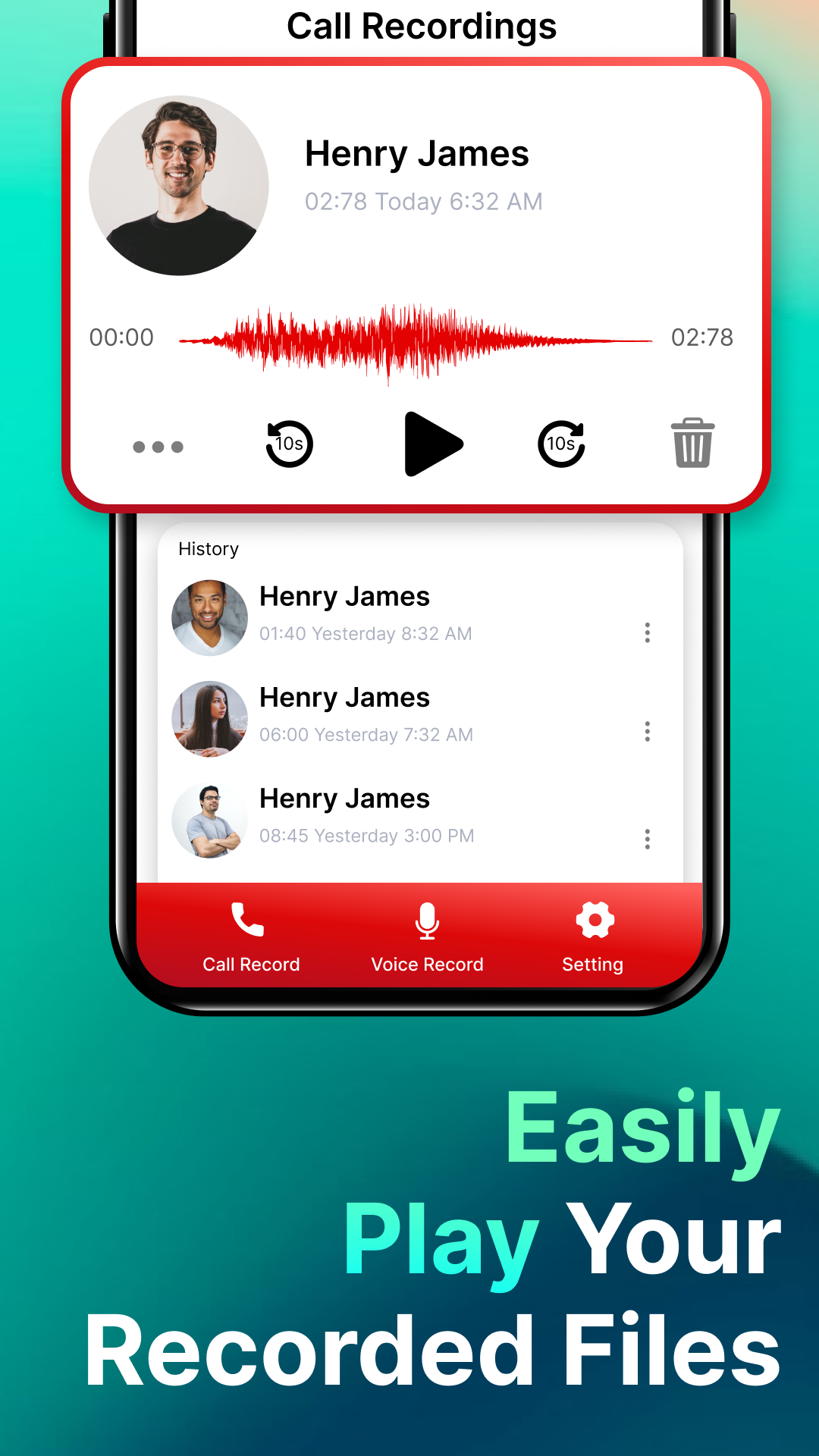 اسکرین شات 2 برنامه Auto Call recorder App