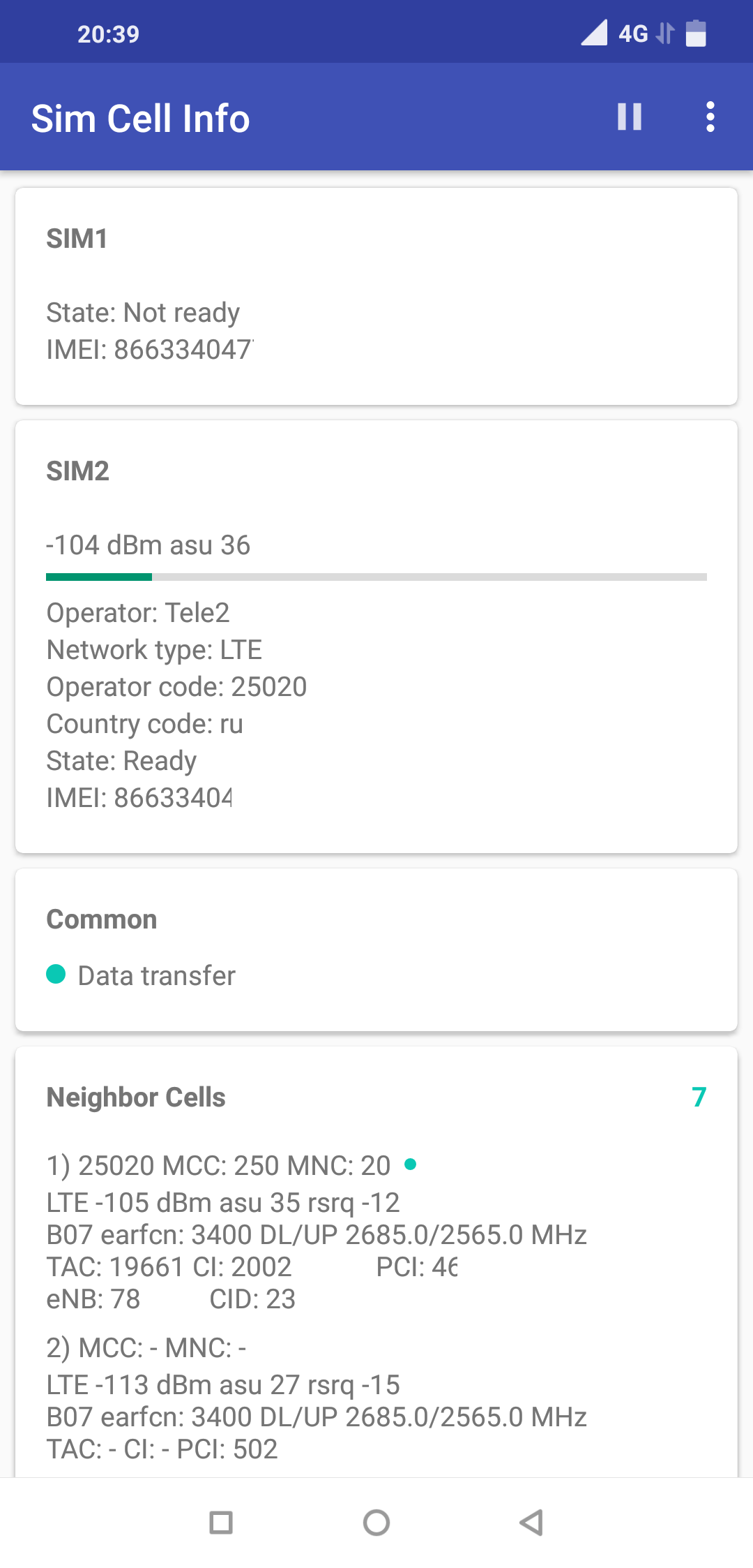 اسکرین شات 1 برنامه Sim Cell Info