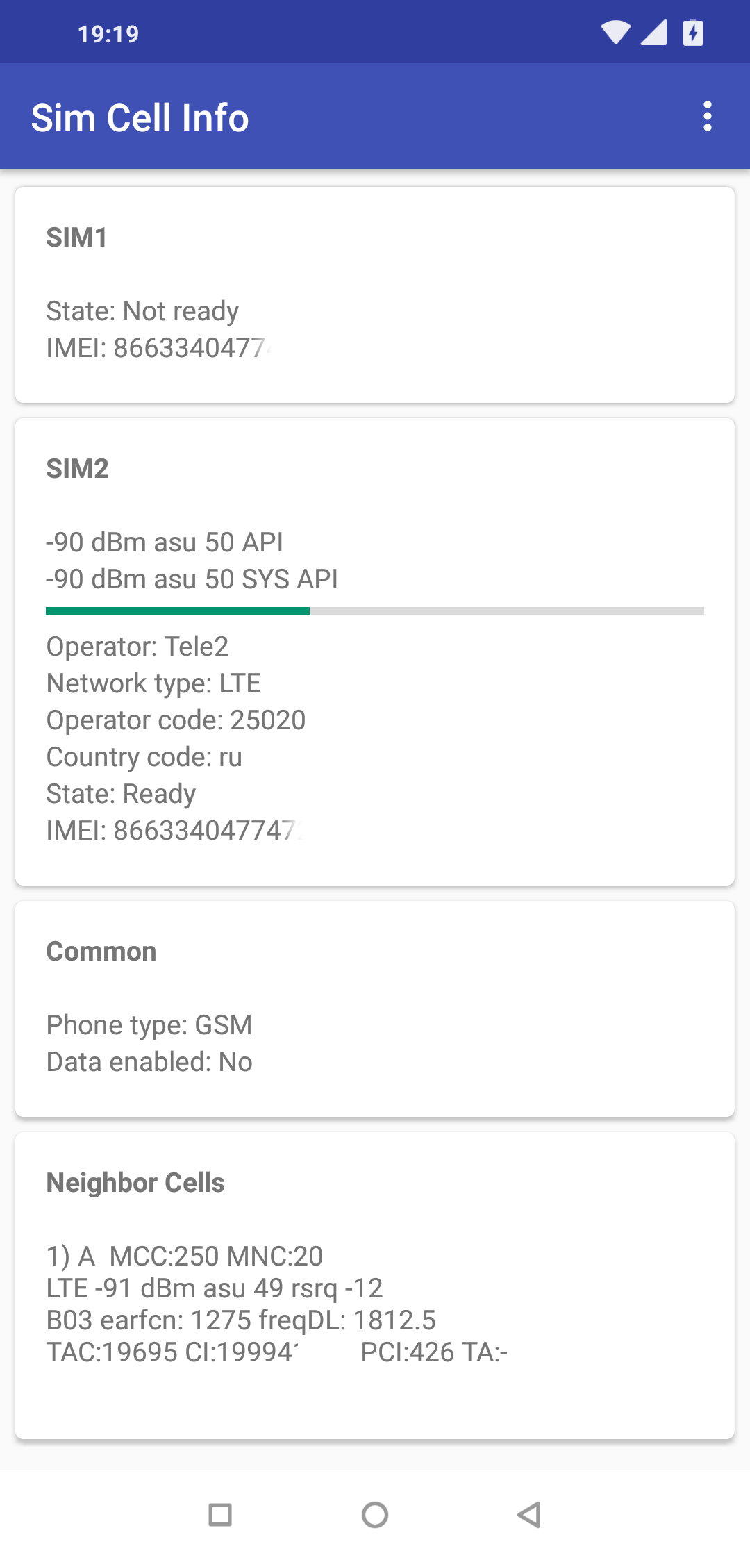 اسکرین شات 2 برنامه Sim Cell Info