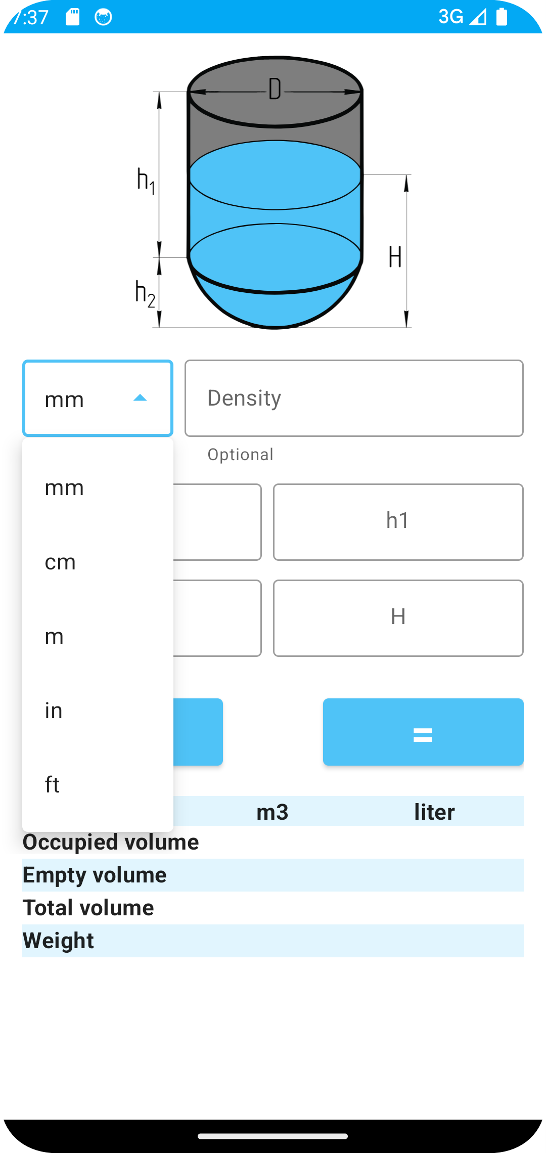 اسکرین شات 2 برنامه Tank Volume Calculator