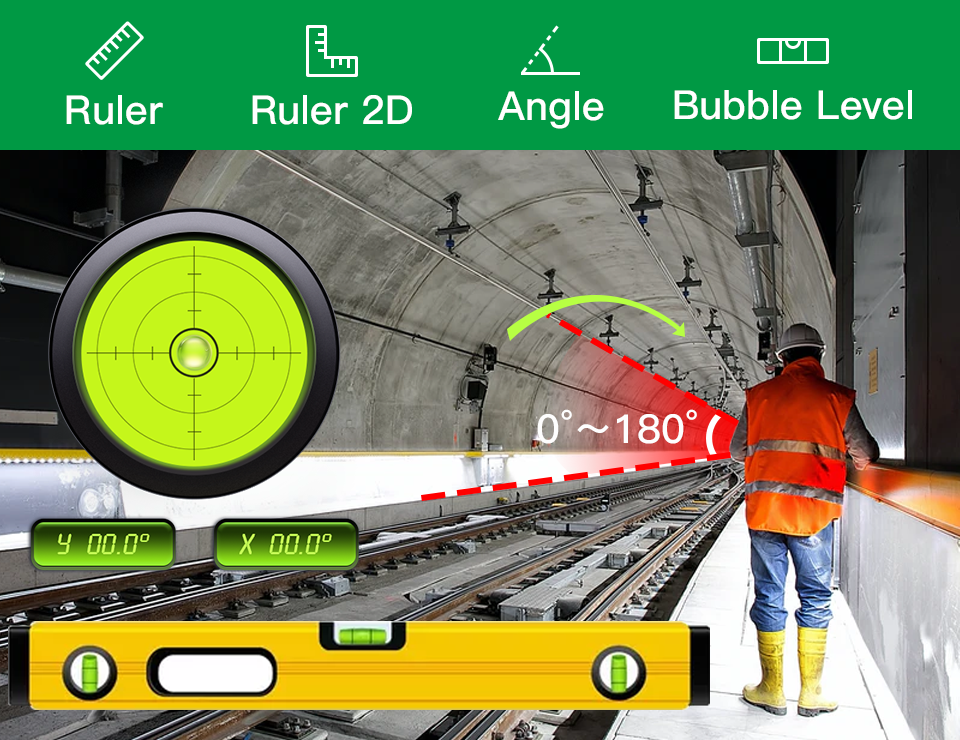 اسکرین شات 1 برنامه Ruler, Protractor, BubbleLevel