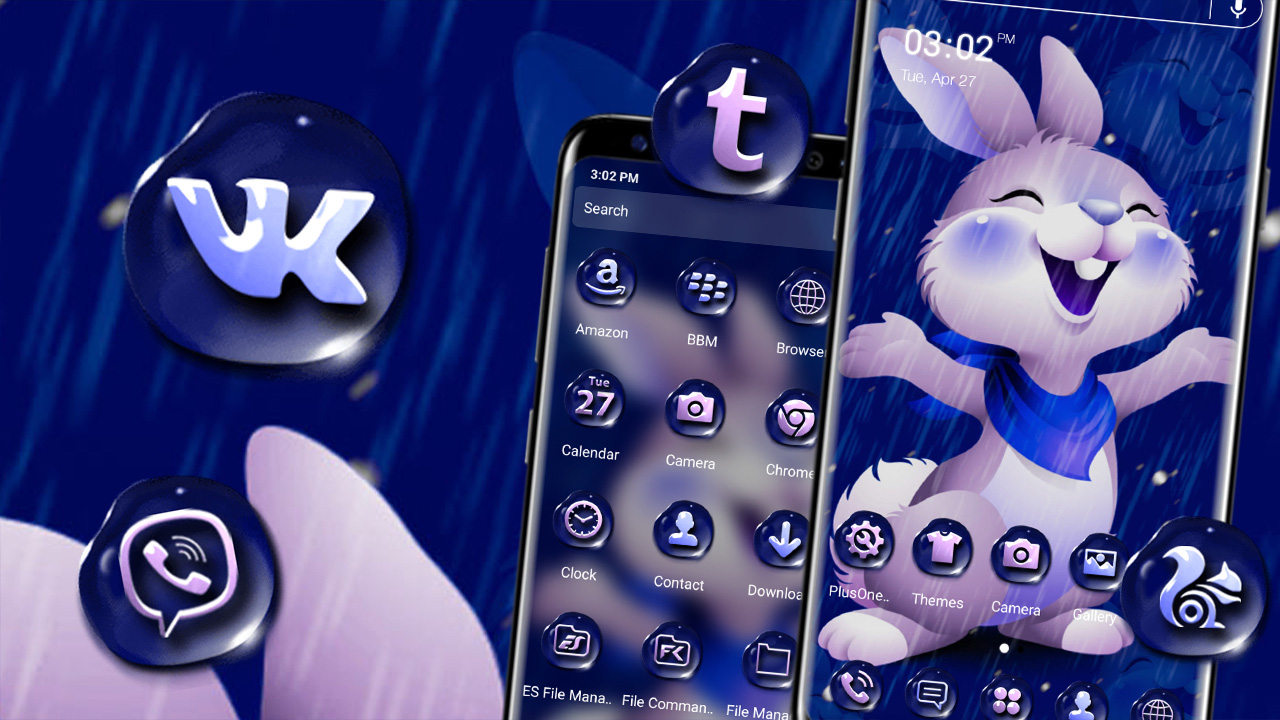 اسکرین شات 1 برنامه Cute Rainy Rabbit Theme