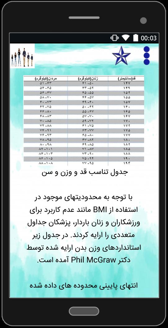 اسکرین شات 4 برنامه محاسبه قد و وزن نرمال