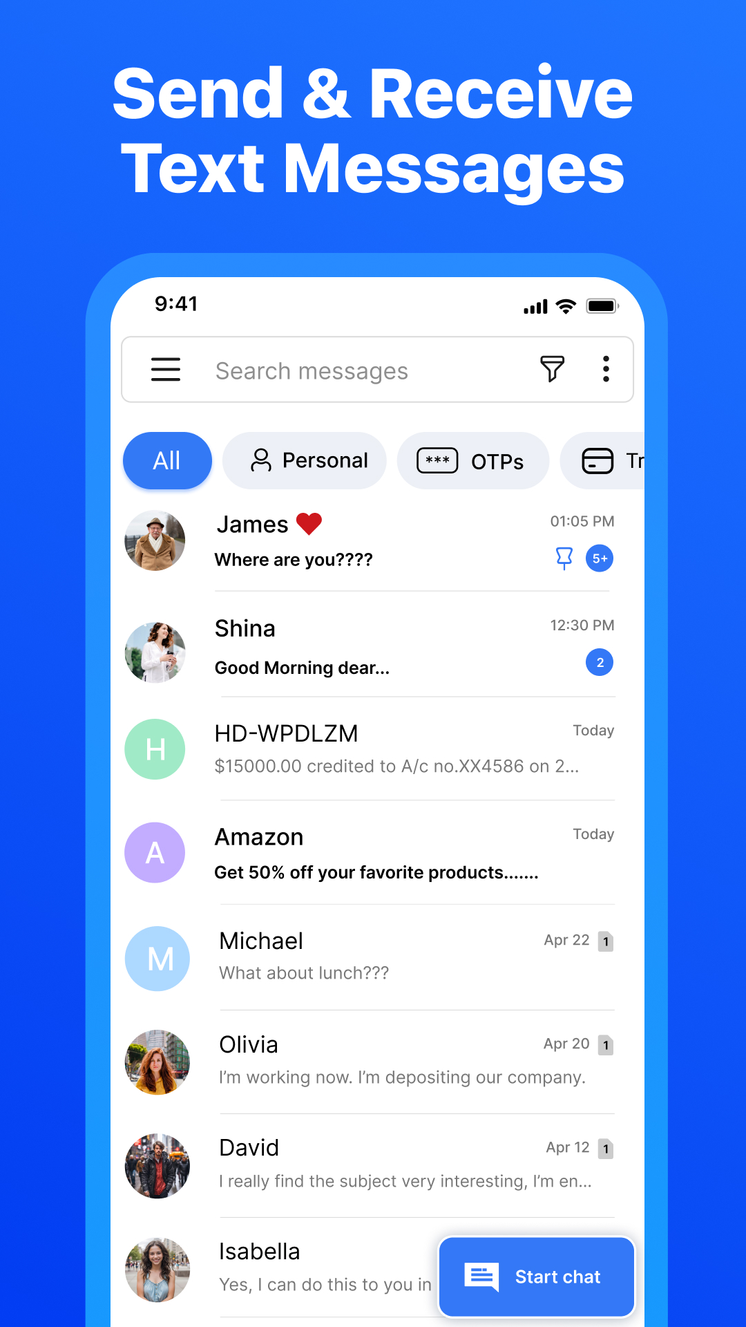 اسکرین شات 1 برنامه SMS Messages: Text, MMS