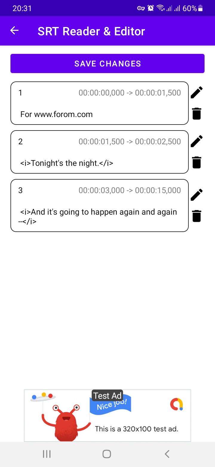 اسکرین شات 2 برنامه SRT File Reader & Editor - Sub
