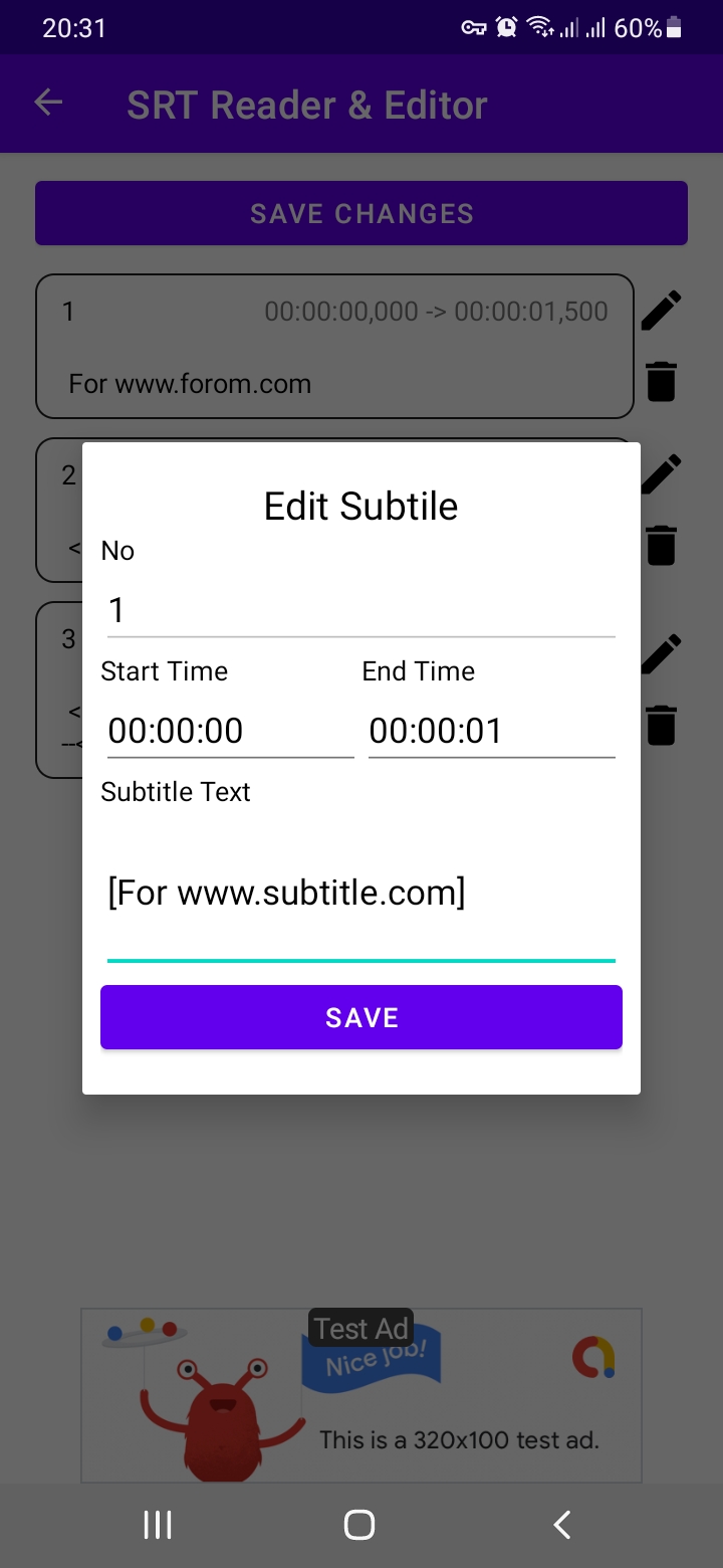 اسکرین شات 3 برنامه SRT File Reader & Editor - Sub