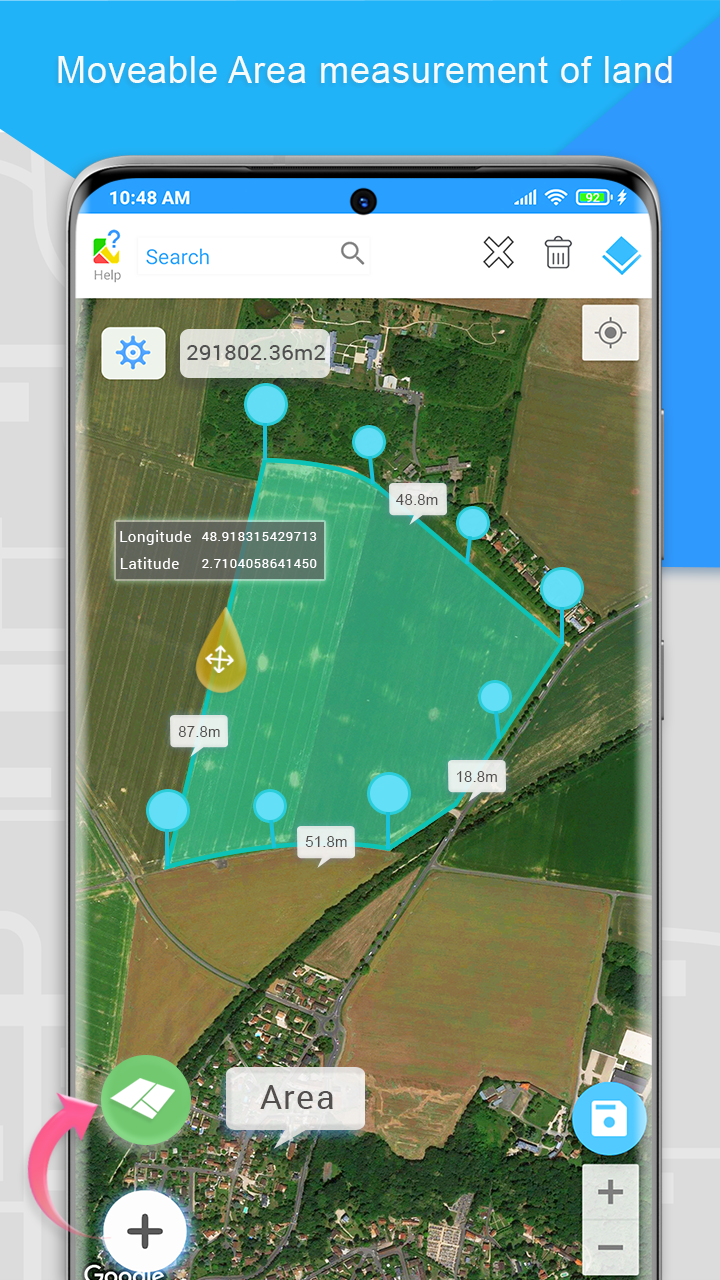 اسکرین شات 2 برنامه Gps Area Measurement