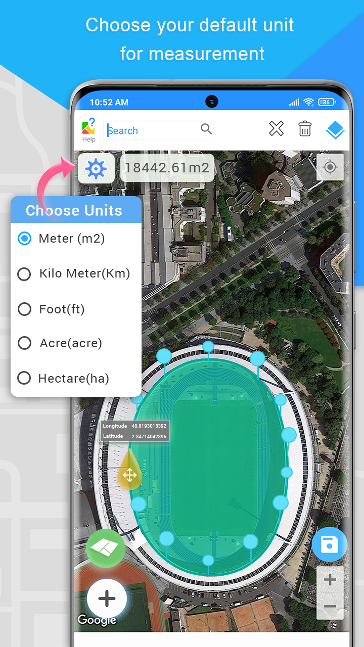 اسکرین شات 4 برنامه Gps Area Measurement