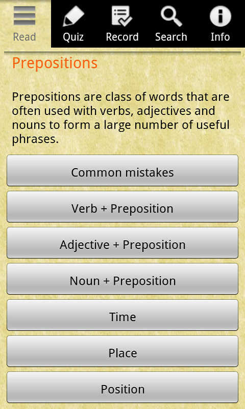 اسکرین شات 1 برنامه English Grammar - Preposition
