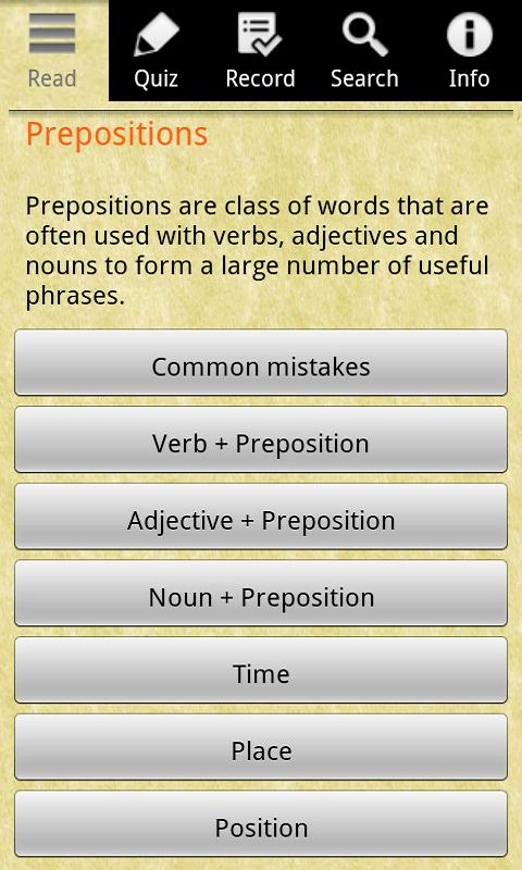 اسکرین شات 1 برنامه English Grammar - Preposition