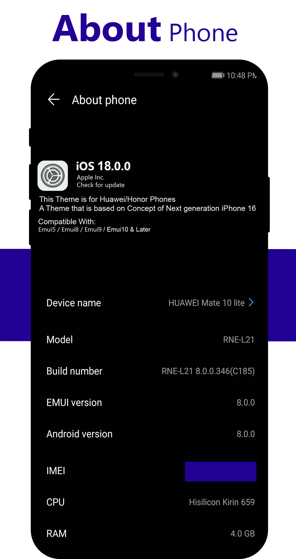 اسکرین شات 5 برنامه OS 18 Dark Theme for Huawei