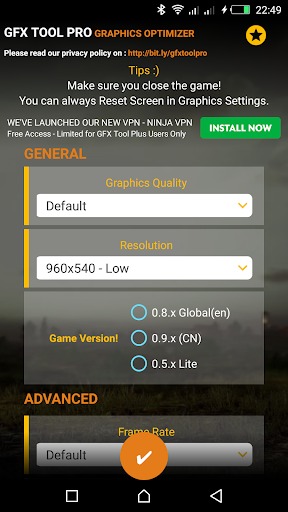 اسکرین شات 1 برنامه GFX Tool Pro for PU Battlegounds - 60FPS
