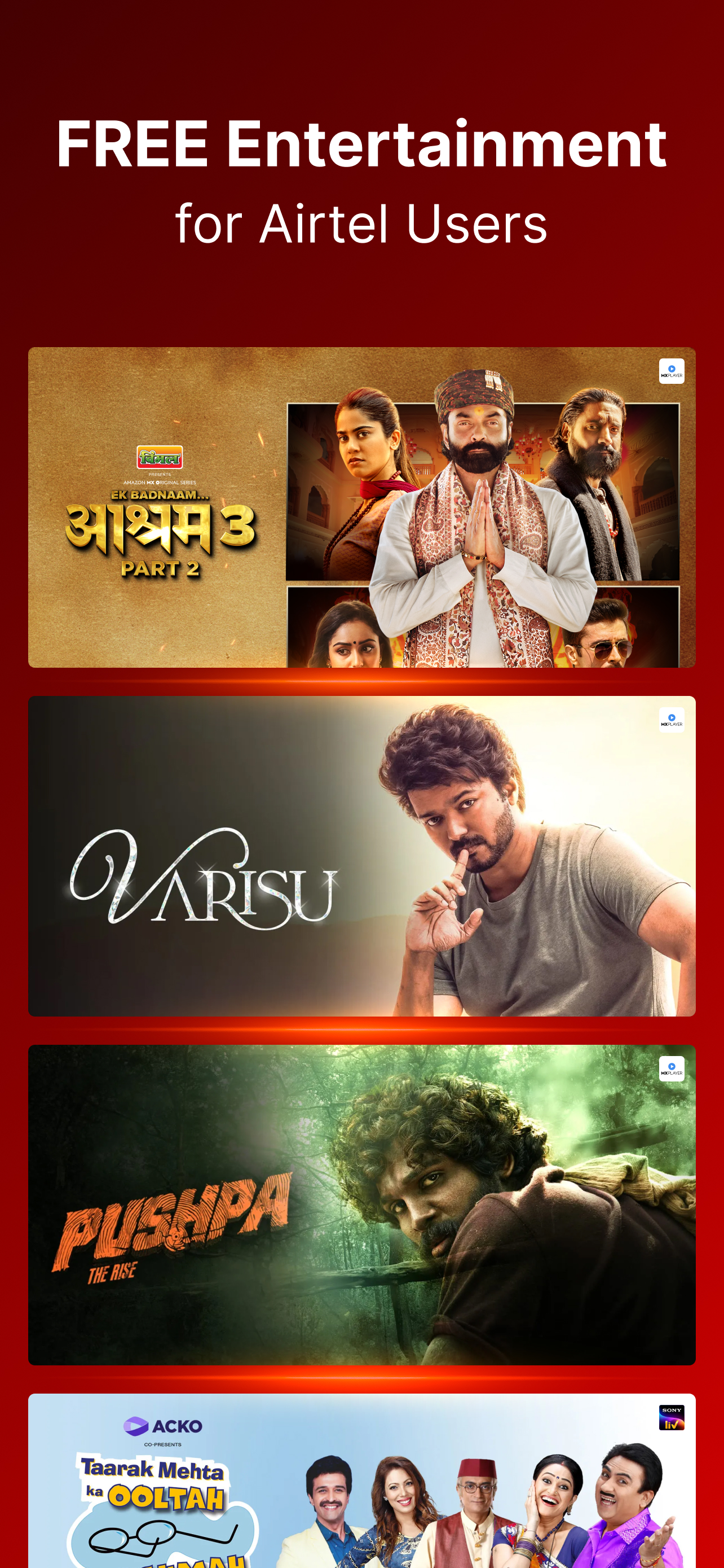 اسکرین شات 2 برنامه Airtel Xstream Play: 25+ OTTs