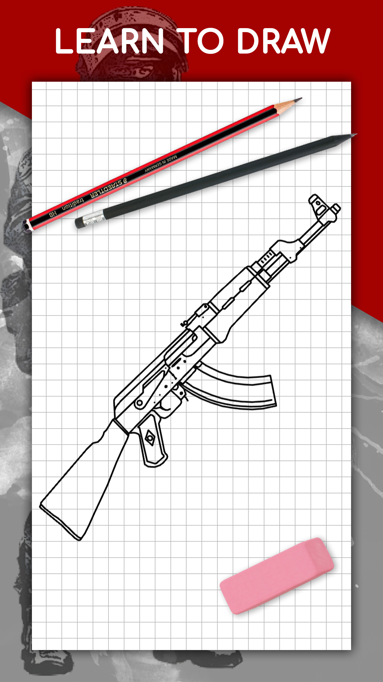 اسکرین شات 1 برنامه How to draw weapons by steps