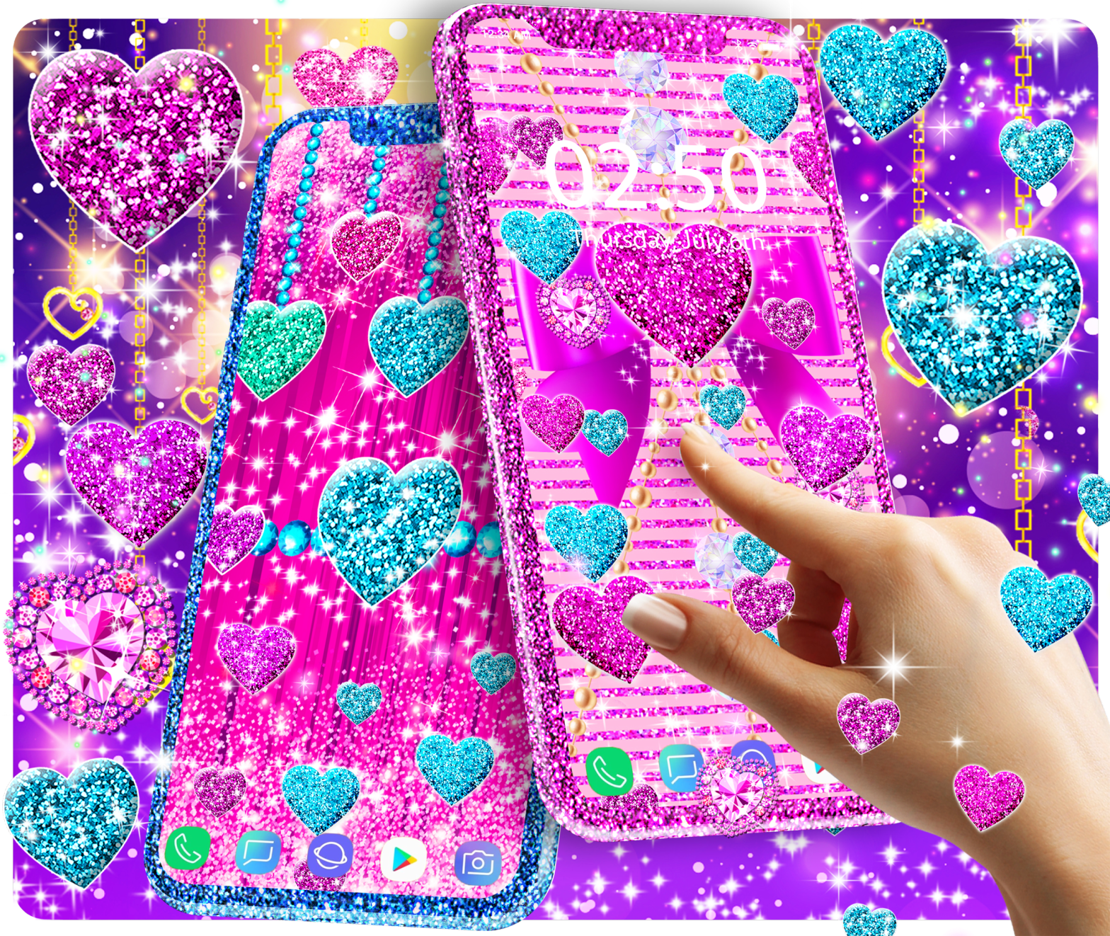 اسکرین شات 2 برنامه Glitter hearts live wallpaper