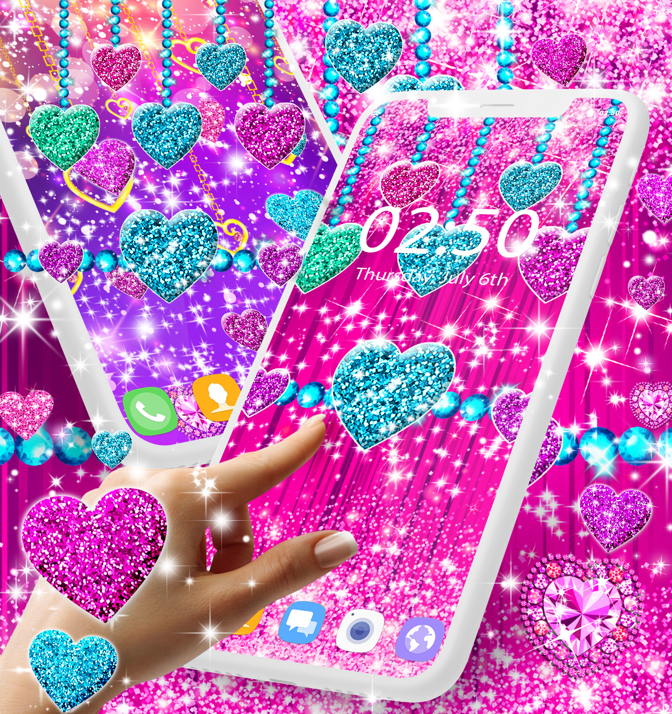 اسکرین شات 3 برنامه Glitter hearts live wallpaper