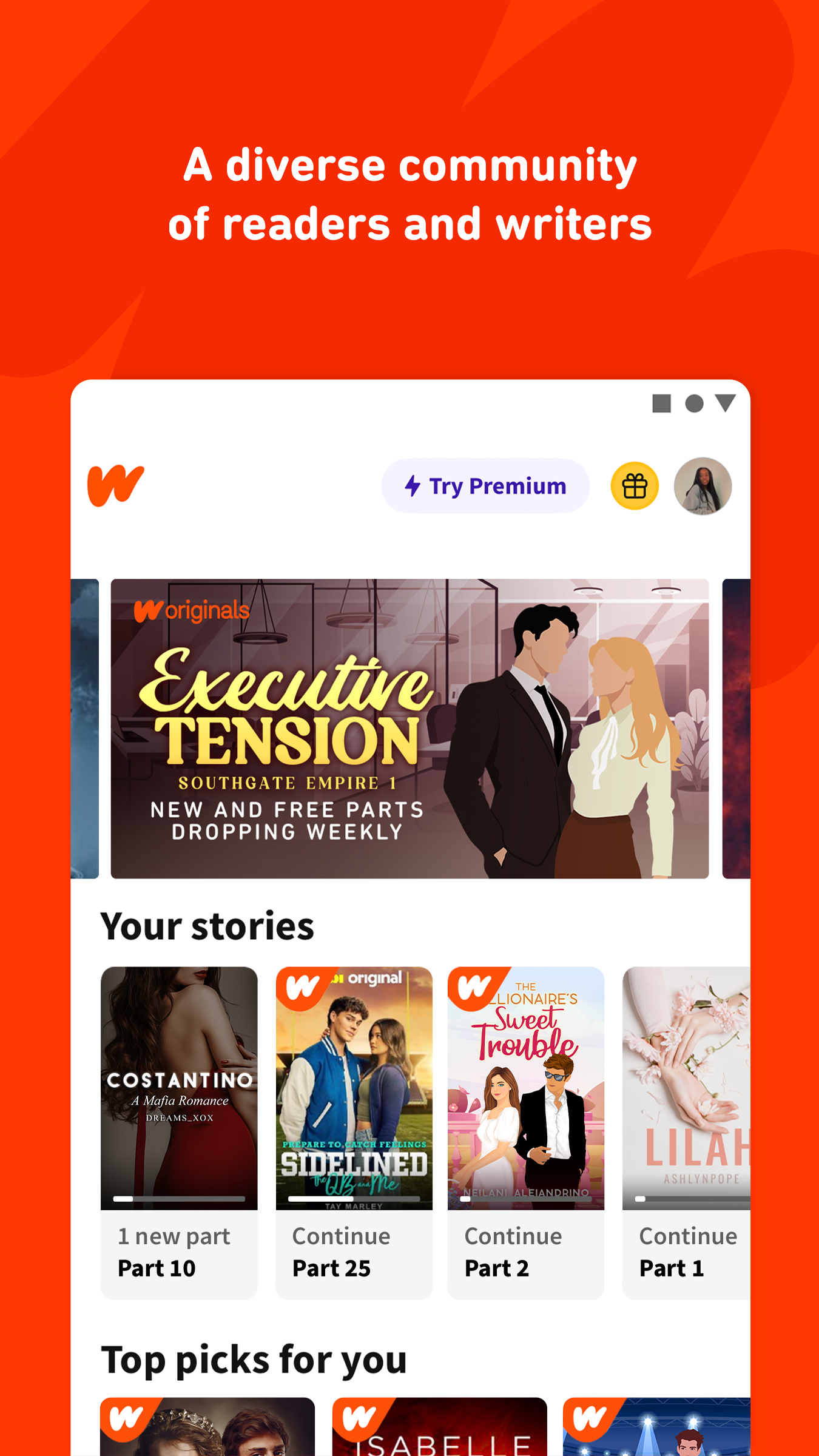 اسکرین شات 2 برنامه Wattpad - Read & Write Stories