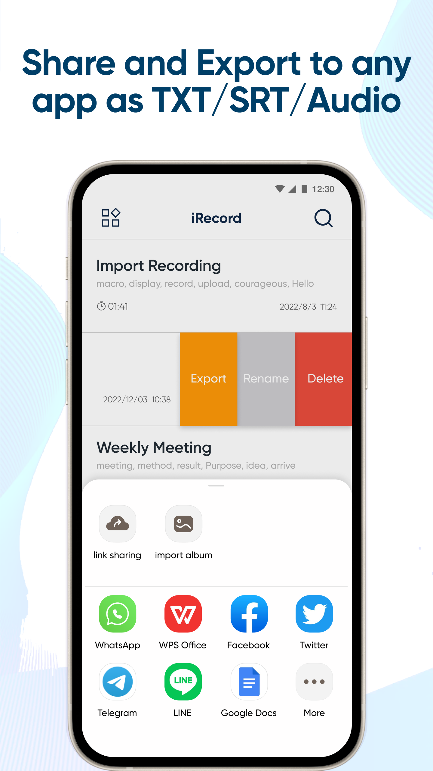 اسکرین شات 5 برنامه iRecord: Transcribe Voice Note