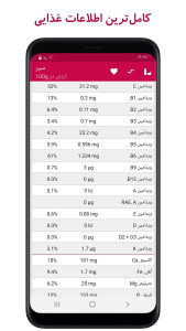 اسکرین شات 3 برنامه جدول ارزشغذایی (کالری، ویتامین...)