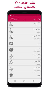 اسکرین شات 4 برنامه جدول ارزشغذایی (کالری، ویتامین...)
