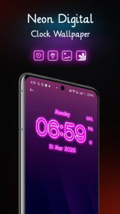 اسکرین شات 1 برنامه Neon Digital Clock Wallpaper