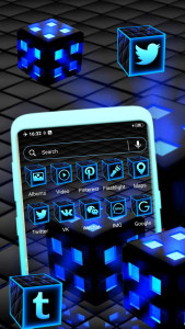 اسکرین شات برنامه Blue Neon 3D Cube Theme 4