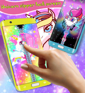 اسکرین شات برنامه Unicorn zipper lock screen 1