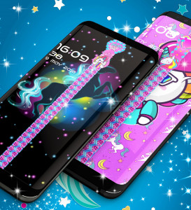 اسکرین شات برنامه Unicorn zipper lock screen 5