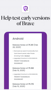 اسکرین شات برنامه Brave Nightly (devs & testers) 2
