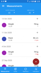اسکرین شات برنامه Body measurements - weight, BMI, waist, fat, pulse 1