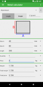 اسکرین شات برنامه Metal weight calculator 2