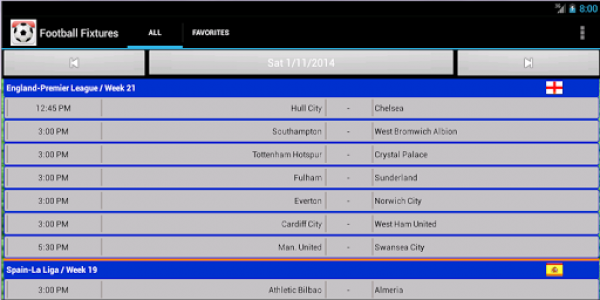 اسکرین شات برنامه Football Fixtures 8