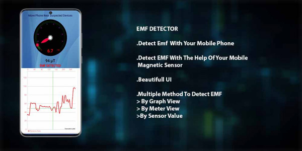 اسکرین شات برنامه EMF Radiation Detector - Magnetic Field Detector 1