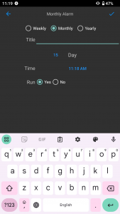 اسکرین شات 2 برنامه Monthly Alarm (Weekly Yearly)