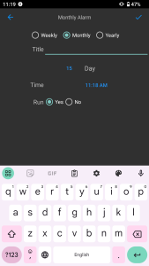 اسکرین شات 2 برنامه Monthly Alarm (Weekly Yearly)