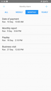 اسکرین شات 1 برنامه Monthly Alarm (Weekly Yearly)