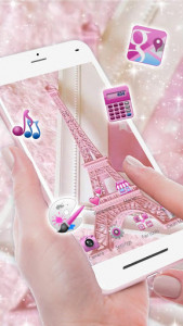 اسکرین شات برنامه Pink Shiny Eiffel Paris Launcher Theme Live HD 2
