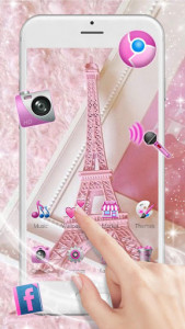 اسکرین شات برنامه Pink Shiny Eiffel Paris Launcher Theme Live HD 1