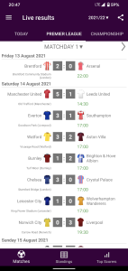 اسکرین شات برنامه Live Scores for Premier League 1