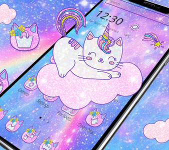 اسکرین شات برنامه Glitter Sky Unicorn Cat Theme 6