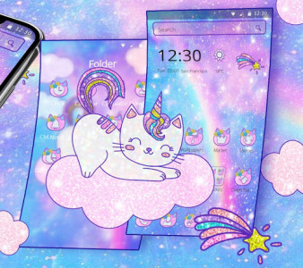 اسکرین شات برنامه Glitter Sky Unicorn Cat Theme 7