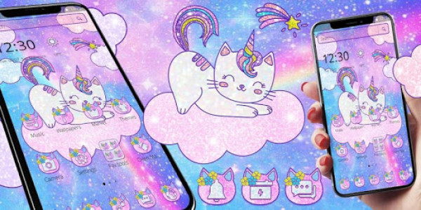 اسکرین شات برنامه Glitter Sky Unicorn Cat Theme 4