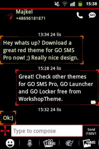 اسکرین شات برنامه Theme Red Neon GO SMS 2