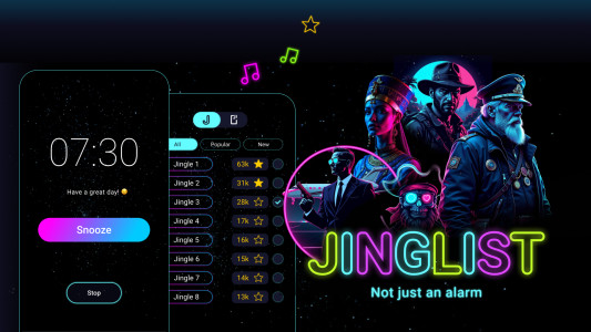 اسکرین شات 1 برنامه Music Alarm Clock - Jinglist