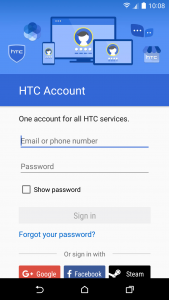 اسکرین شات برنامه HTC Account—Services Sign-in 1